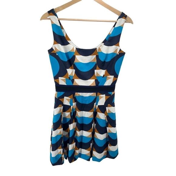 Milly Womens Geometric Dress Fit Flare Mini Sleeveless Scoopneck Lined Blue 2 - Picture 1 of 10